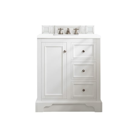 James Martin Vanities De Soto 30in Single Vanity, Bright White w/ 3 CM White Zeus Quartz Top 825-V30-BW-3WZ